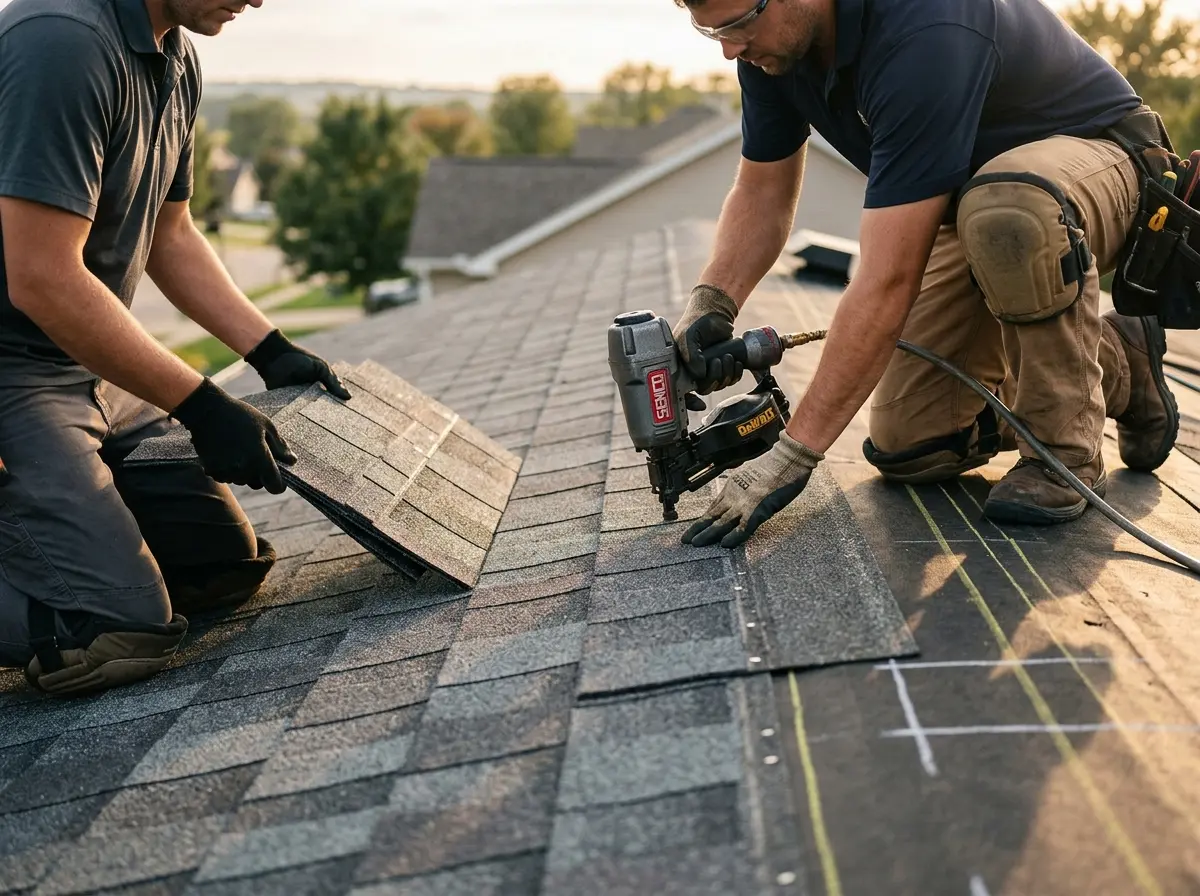 Professional roofer working on a residential roof in Tuba City